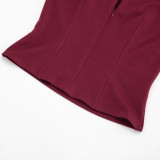 Solid Color Lapel Zipper Two Piece Skirts Set GSZM-D26ST167