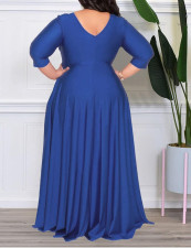 Plus Size Long Sleeve V Neck Maxi Dress GAWE-6455