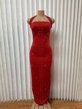 Halterneck Hot Drill Maxi Dress GADE-98311