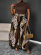 Plus Size Solid Color Tops Leopard Wide Leg Pants Suit GAWE-6748