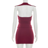 Solid Color Lapel Zipper Two Piece Skirts Set GSZM-D26ST167