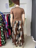 Plus Size Solid Color Tops Leopard Wide Leg Pants Suit GAWE-6748