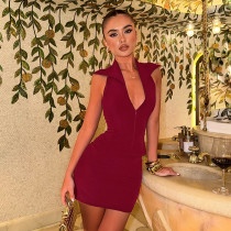 Solid Color Lapel Zipper Two Piece Skirts Set GSZM-D26ST167