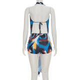 Halterneck Print Mesh Tie Up Romper GSZM-Q26RP035