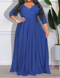 Plus Size Long Sleeve V Neck Maxi Dress GAWE-6455