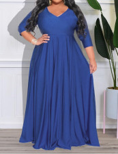 Plus Size Long Sleeve V Neck Maxi Dress GAWE-6455