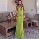 Solid Color Deep V Neck Backless Maxi Dress XEF-K6D05840A