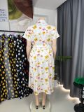 Plus Size Print Short Sleeve Midi Dress GAWE-6761