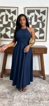 Fashion Denim Off Shoulder Sling Maxi Dress GADE-6755
