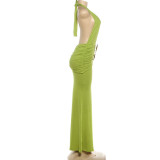 Solid Color Deep V Neck Backless Maxi Dress XEF-K6D05840A