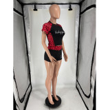 Leopard Print Short Sleeve Sport Two Piece Shorts Set FOSF-8857