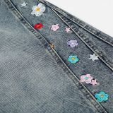Plus Size Washed Floral Embroidered Seventh Jeans GYLN-0075