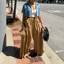 Solid Color Patchwork Wide Leg Pants AIL-350