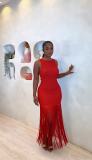 Solid Color Sleeveless Tassel Maxi Dress GMYU-11249