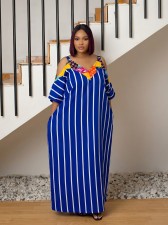 Print Patchwork Stripe Loose Sling Maxi Dress GYLY-11183