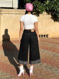 Plus Size Raw Edge Patchwork Loose Seventh Jeans GYLN-5227