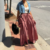 Solid Color Patchwork Wide Leg Pants AIL-350