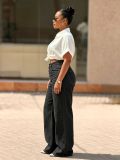 Multi-button Color-blocked Wide Leg Jeans GYLN-2244