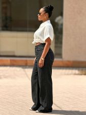 Multi-button Color-blocked Wide Leg Jeans GYLN-2244