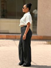 Multi-button Color-blocked Wide Leg Jeans GYLN-2244