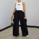 Solid Color Patchwork Wide Leg Pants AIL-350