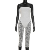 Zipper See Through Lace Patchwork Seventh Jumpsuit MXBF-J26JP126
