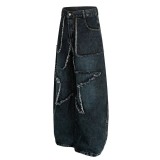 Plus Size Raw Edge Star-Print Washed Jeans GYLN-2514