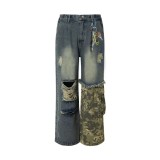 Plus Size Camouflage Print Patchwork Holes Jeans GYLN-0513