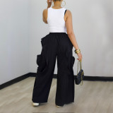Solid Color Patchwork Wide Leg Pants AIL-350