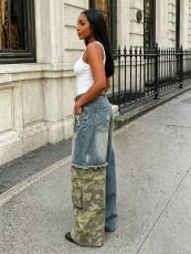 Plus Size Camouflage Print Patchwork Holes Jeans GYLN-0513