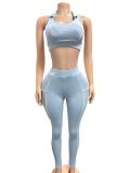 Sleeveless Lapel Skinny Two Piece Pants Set GFCF-1473