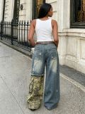 Plus Size Camouflage Print Patchwork Holes Jeans GYLN-0513