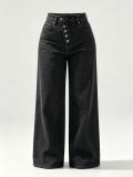 Multi-button Color-blocked Wide Leg Jeans GYLN-2244