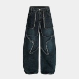Plus Size Raw Edge Star-Print Washed Jeans GYLN-2514
