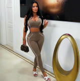 Sleeveless Lapel Skinny Two Piece Pants Set GFCF-1473