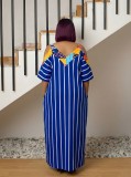 Print Patchwork Stripe Loose Sling Maxi Dress GYLY-11183