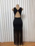 Solid Color Sleeveless Tassel Maxi Dress GMYU-11249