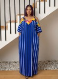 Print Patchwork Stripe Loose Sling Maxi Dress GYLY-11183