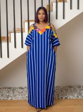 Print Patchwork Stripe Loose Sling Maxi Dress GYLY-11183
