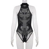 Print Hollow Out See Through Bodysuit GPKJ-MR44457