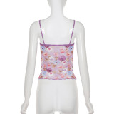 Lace Patchwork V Neck Print Sling Top GPKJ-MR49008