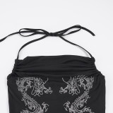 Print Contrast Color Sling Tops GPKJ-MR49043