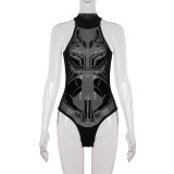 Print Hollow Out See Through Bodysuit GPKJ-MR44457