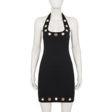 U Neck Hollow Out Mini Dress GPKJ-MR49211