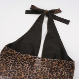 Leopard Print Halterneck Tops Short 2 Piece Set GPKJ-MR48849