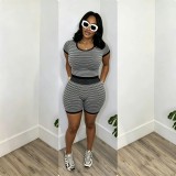 Casual Knits Short Sleeve Stripe Shorts Suit TR-1370
