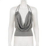 Deep V Neck Backless Halterneck Tops GPKJ-MR49069