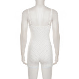 Polka Dots Print Lace Patchwork Sling Romper GPKJ-MR49017