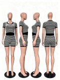 Casual Knits Short Sleeve Stripe Shorts Suit TR-1370