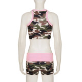 Camouflage Print Sleeveless Two Piece Short Set GPKJ-MR48283